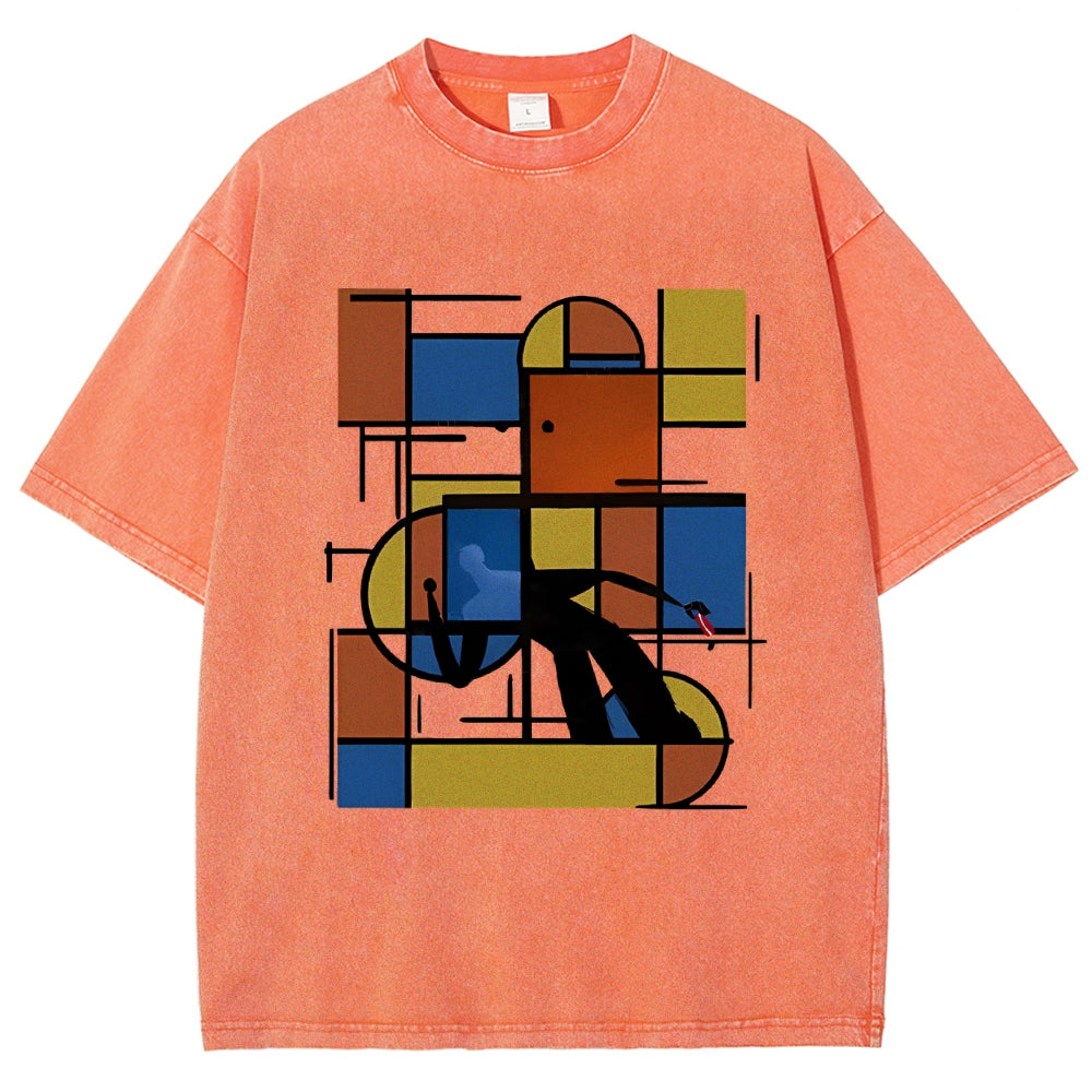 Unisex Geometry Printed Washed Tee