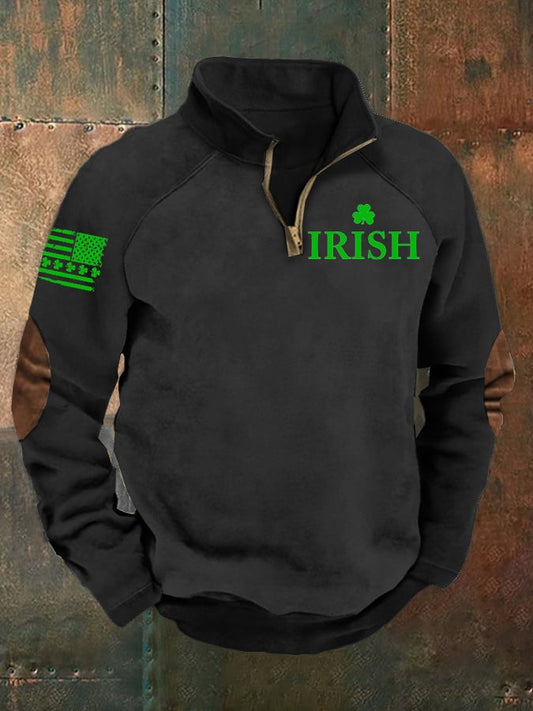 Men's Flag St. Patrick's Shamrock Raglan Zip-Up Sweatshirt