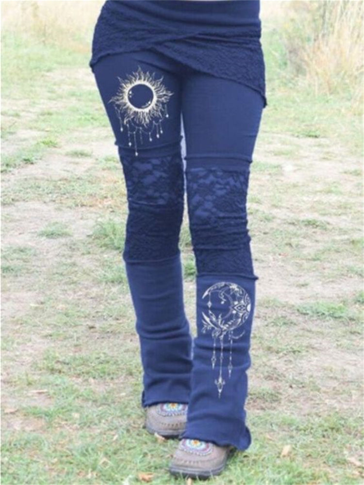 Sun & Moon Totem Lace Patchwork Leggings