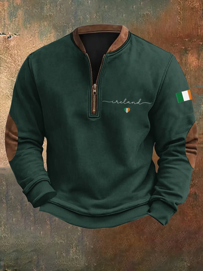 Men's Ireland Art Print Zip Collar Sweatshirt