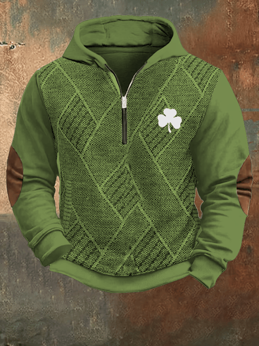 Men's Vintage Knitted St. Patrick's Day Shamrock Print Sweatshirt