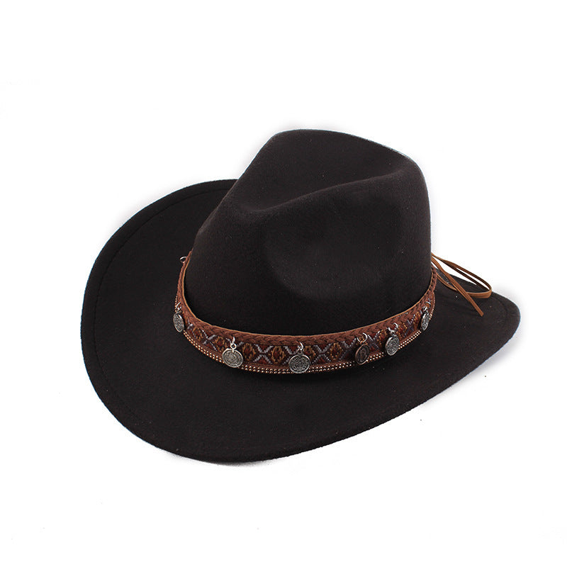 Metal Braided Rope Decoration Casual Western Cowboy Hat
