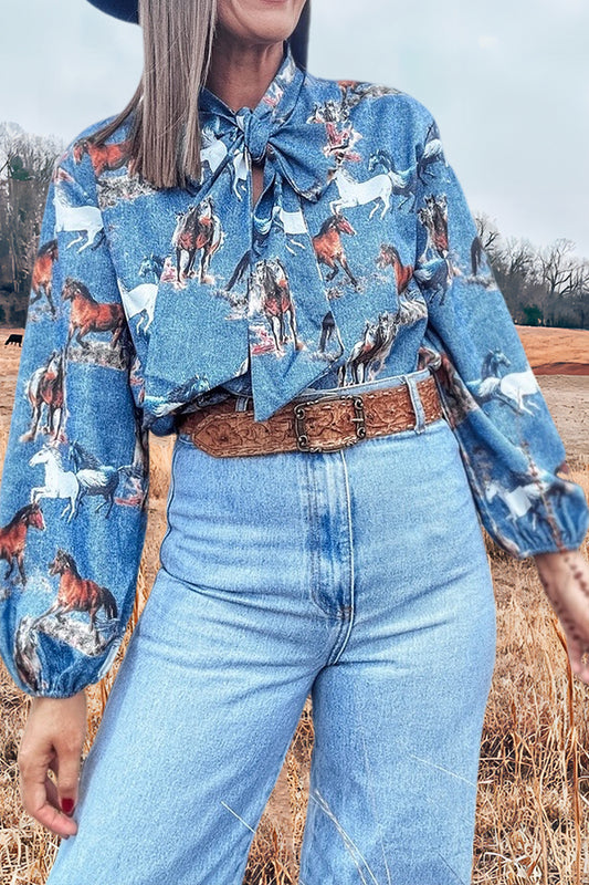 Ranch Horse Bow Denim Top