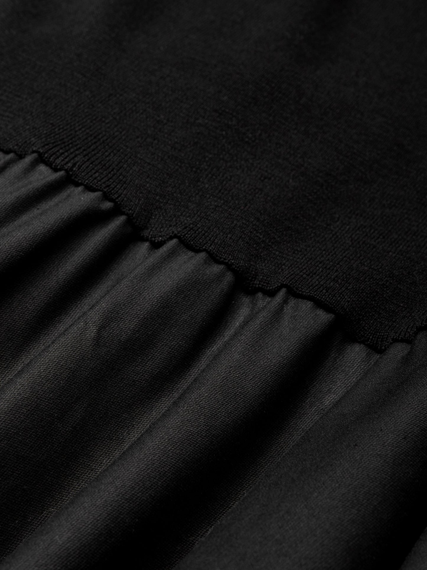 Maxi Dress, 100% Wool Top with Cotton Skirt, Long Sleeves, Round Neck, Plain, Belt Design, French Vintage, Black