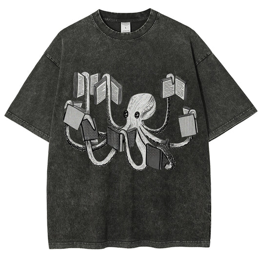 Unisex Octopus Printed Washed Tee