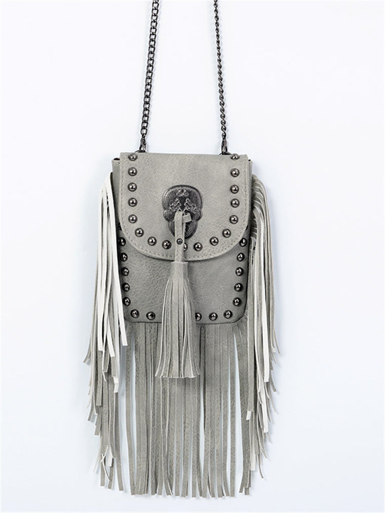 Vintage Studded Tassels Crossbody Bag