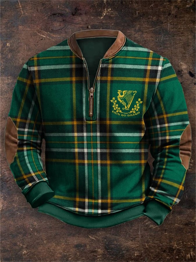 Mens St. Patrick's Day Irish Print Zipper Collar Sweatshirt