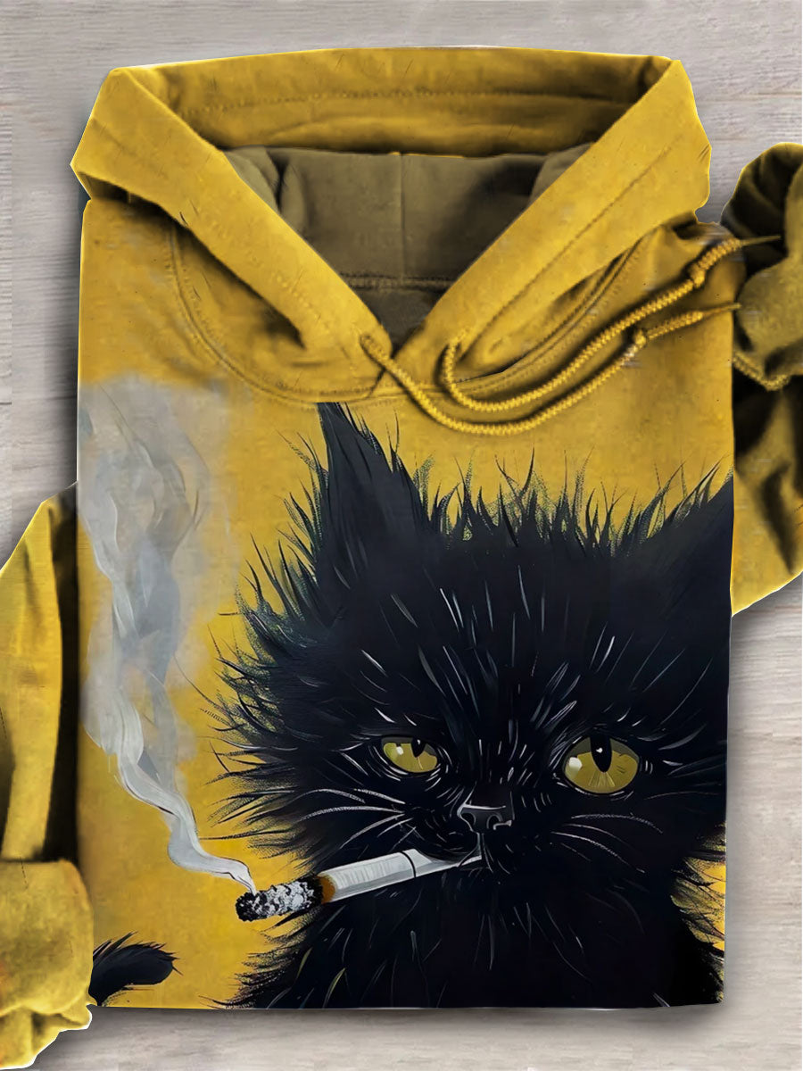 Funny Cat Art Print Casual Hoodie Sweatshirt