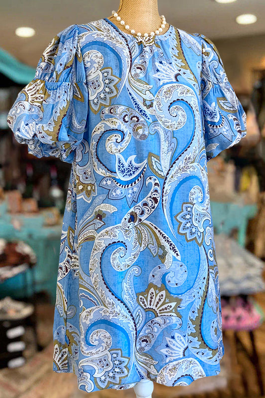 Paisley Print Bud Sleeve Mini Dress