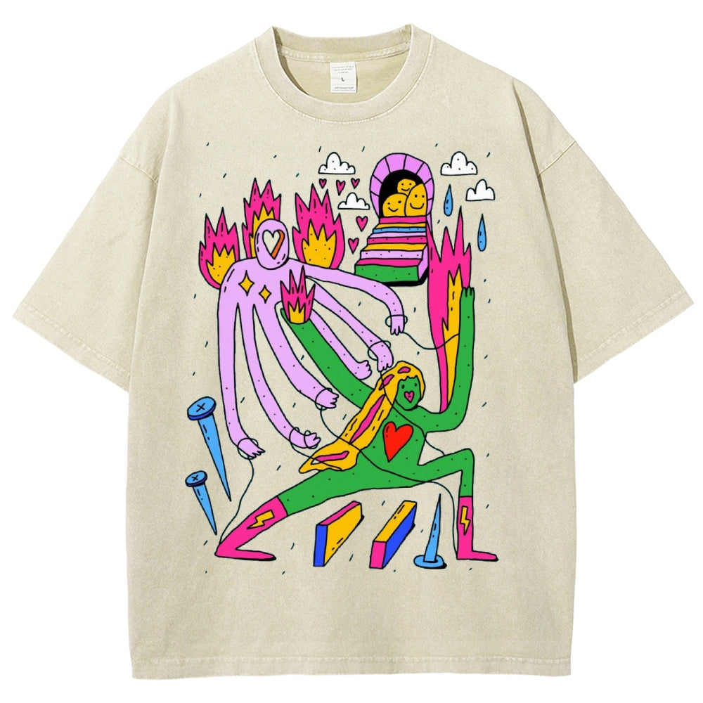 Unisex Art Abstract People Printed Washed Tee