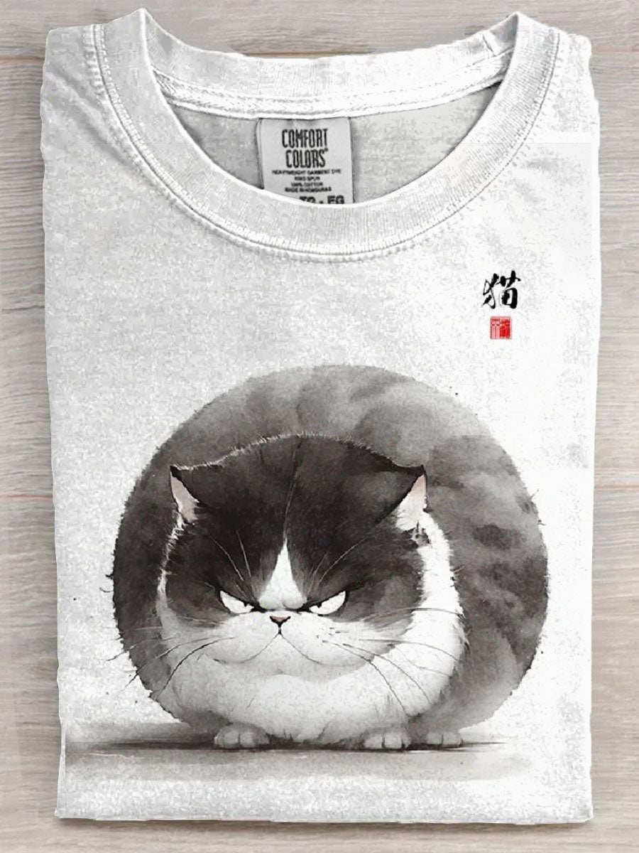 Fck Off Funny Fat Cat Art Print Casaul Short Sleeve T-shirt