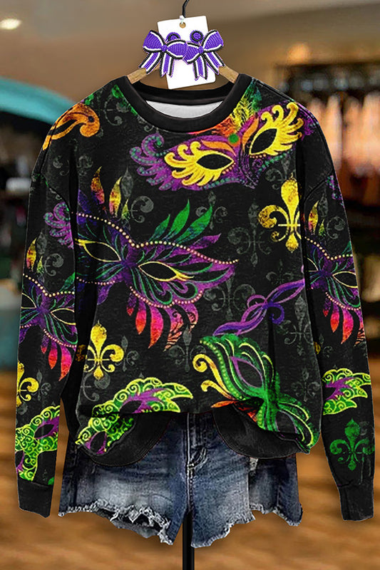 Vintage Mardi Gras Print Sweatshirt