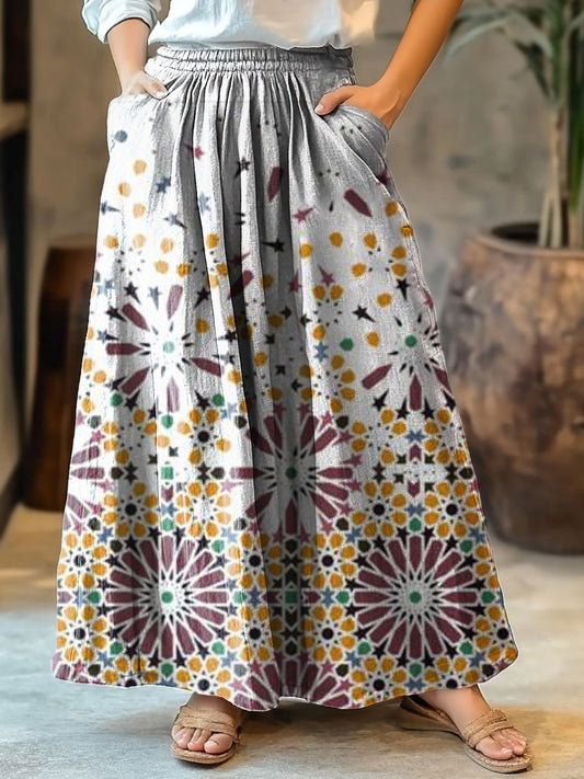 Women's Polka Dot Floral Art Print Cotton Skirt