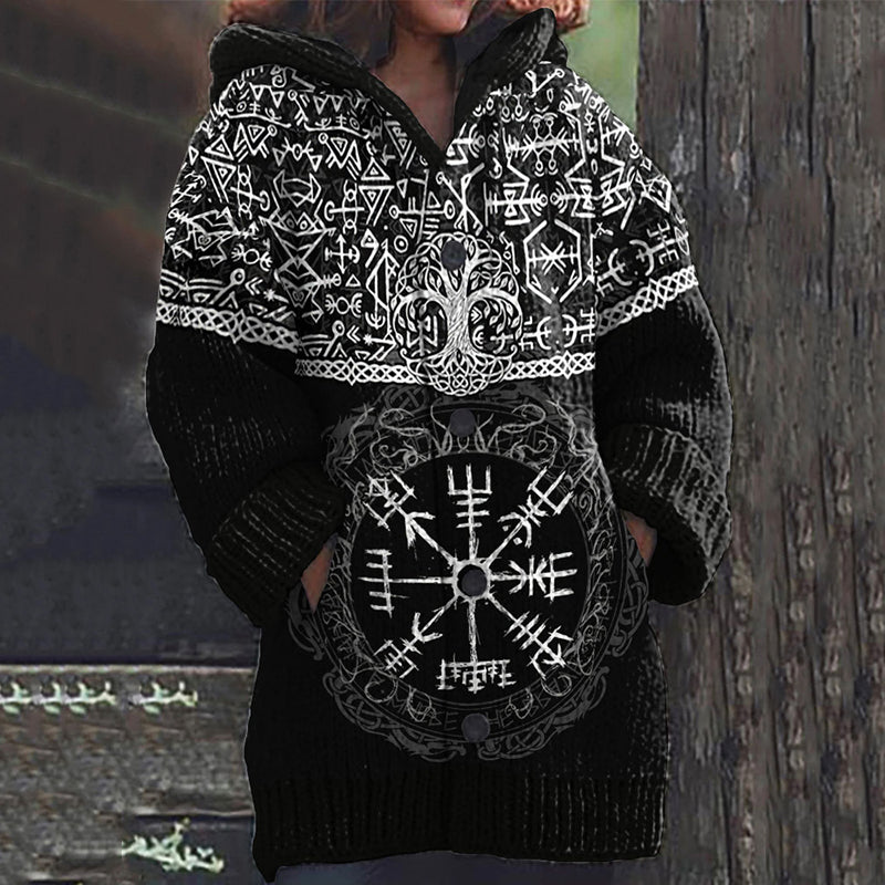 Vintage Viking Text Tree Of Life Compass Sweater Cardigan