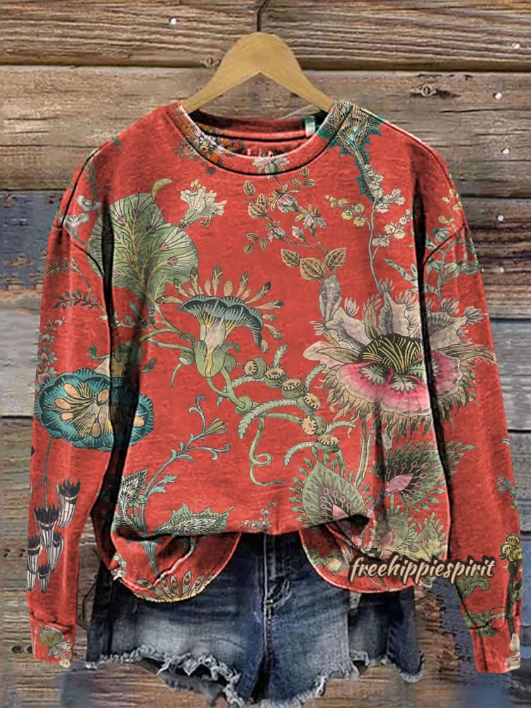 Vintage Floral Casual Print Sweatshirt