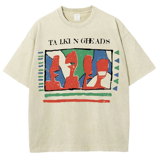 Unisex Abstract Art Portrait Printed Washed Tee