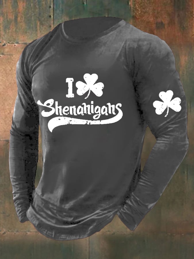 Men's I Clover Shenanigans  Irish Clover St. Patrick 'S Day Print Long Sleeve Top