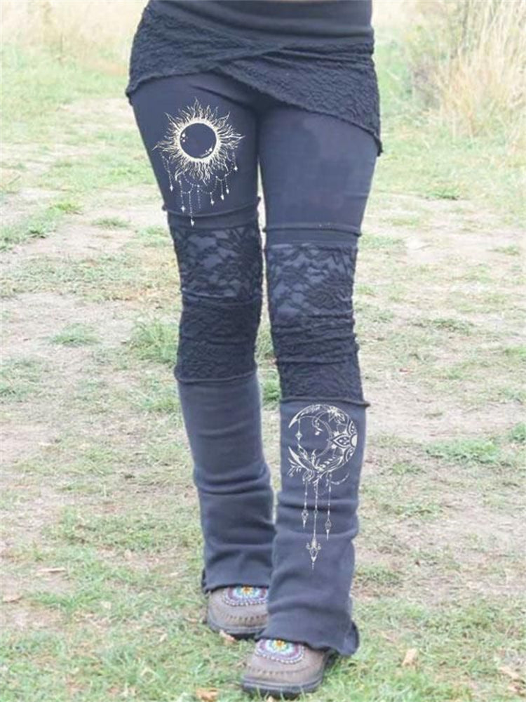 Sun & Moon Totem Lace Patchwork Leggings