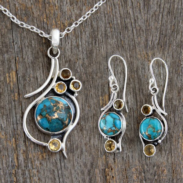 Sterling Silver Bohemian Citrine Turquoise Jewelry