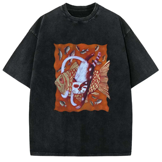 Art Fish And Cat Print Unisex T-shirt