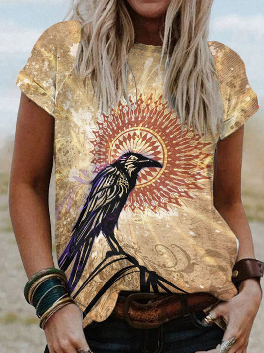 Tribal Retro Crow Sunshine Crew Neck T-Shirt