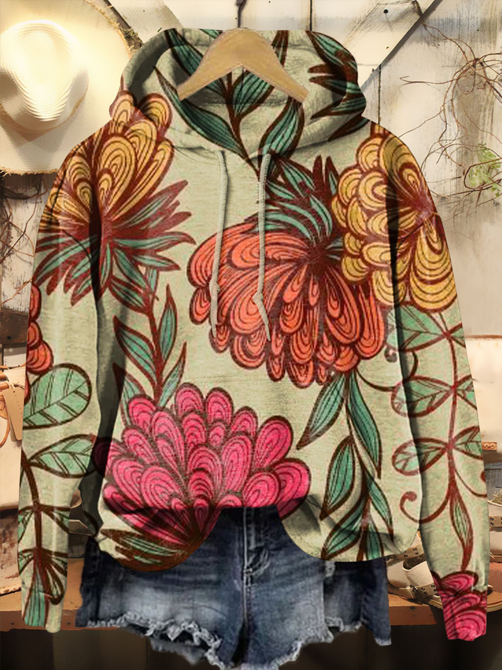 Retro Floral Print Casual Sweatshirt