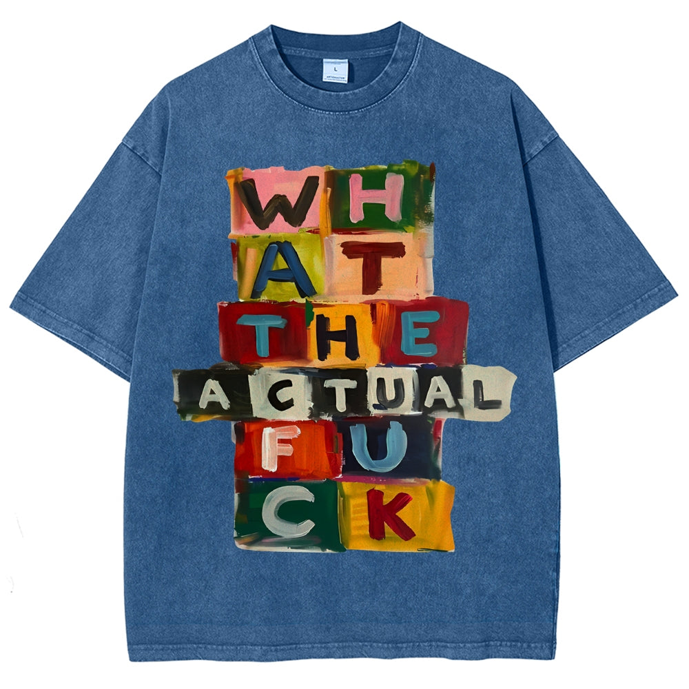 Unisex Colored Letters Printed Washed Tee
