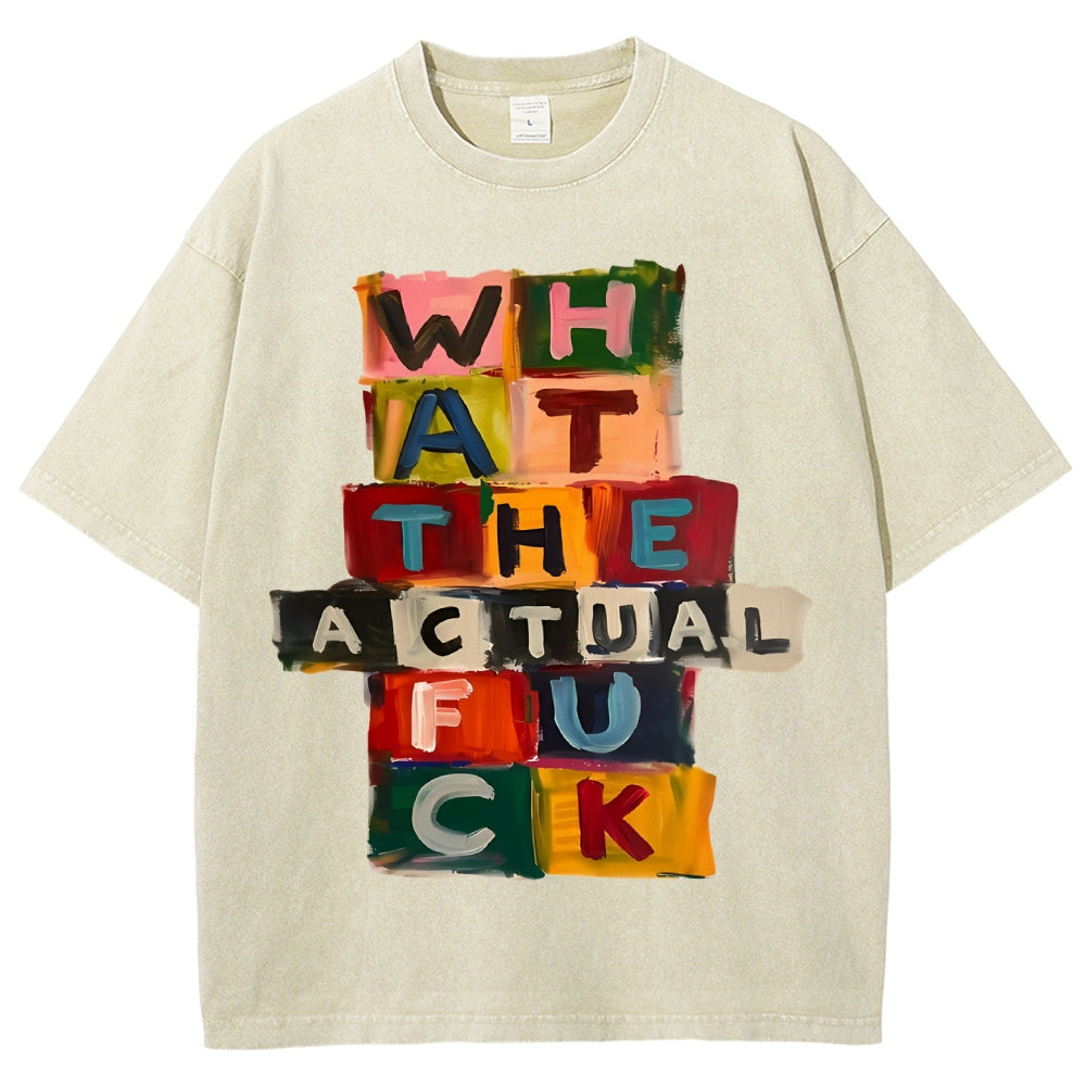 Unisex Colored Letters Printed Washed Tee