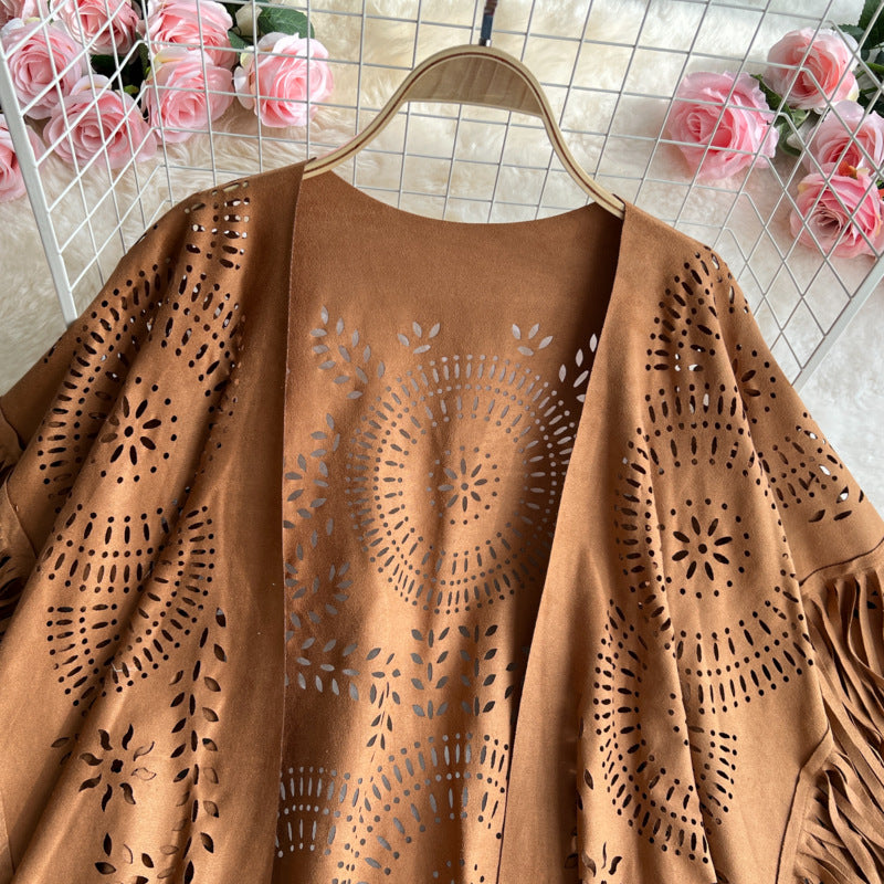 Western Cowboy Suede Hollow Oversized Cape Shawl