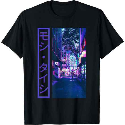 Japanese Glitch Cyberpunk Tokyo Streetwear Aesthetic Pattern  Print 100%Cotton T-Shirt