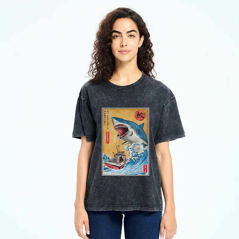 Ukiyoe Shark Japan Washed T-Shirt