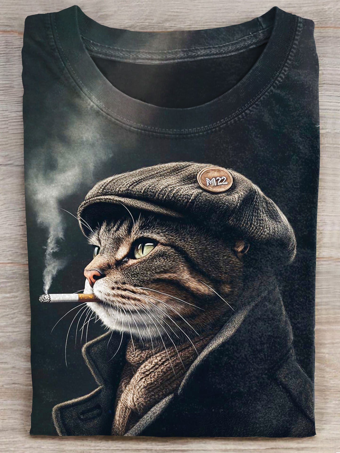 Smoking Cool Cat Art Print Casaul Short Sleeve T-shirt