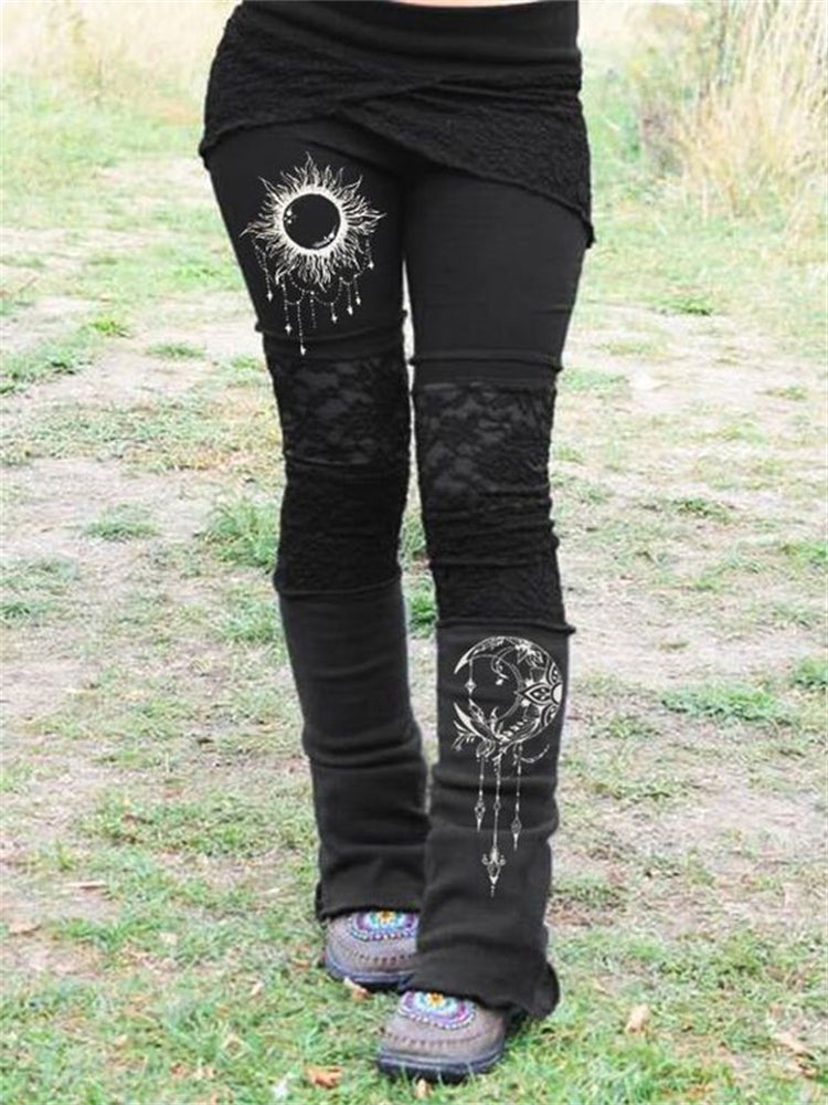 Sun & Moon Totem Lace Patchwork Leggings