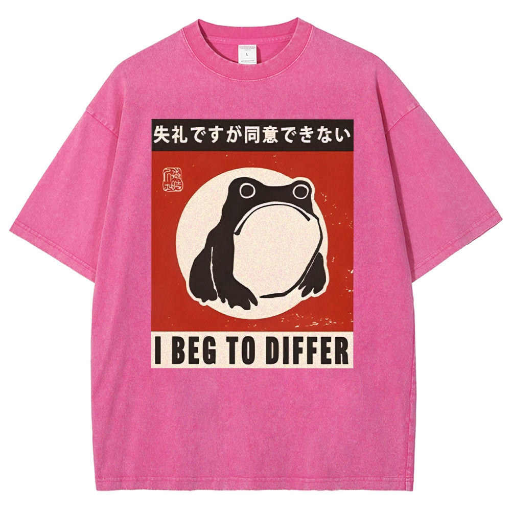 Unisex Japanese Style Frog Printed Washed Tee