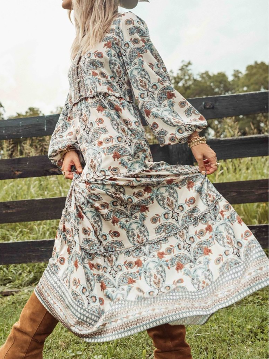 Elegant Boho Floral Print Dress