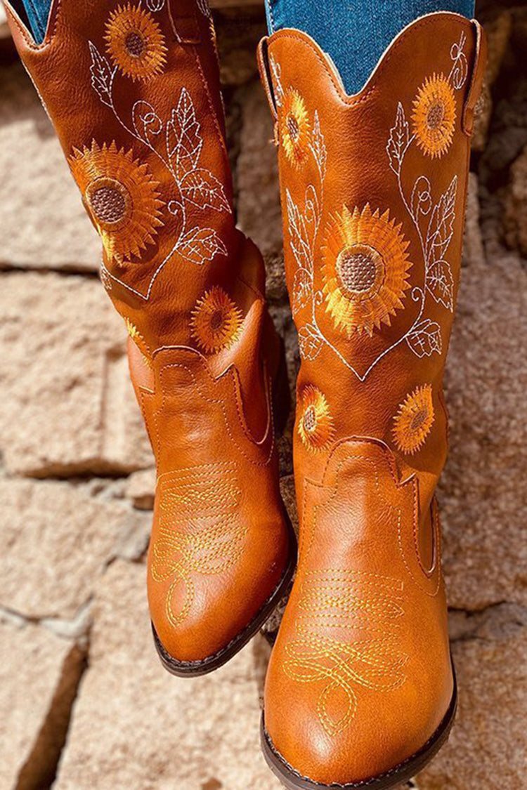 Retro Ethnic Style Sunflower Pattern Boots