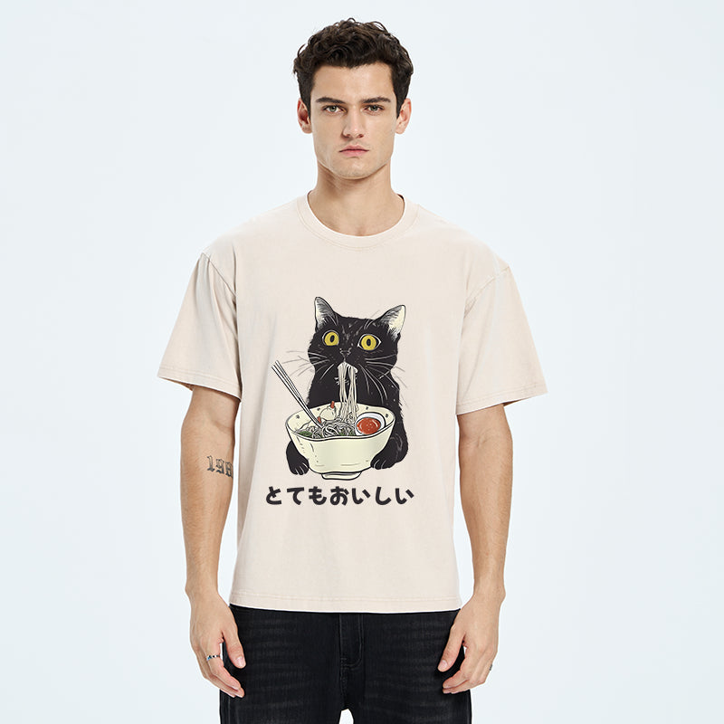 Cats Eat Ramen Noodles Washed T-Shirt