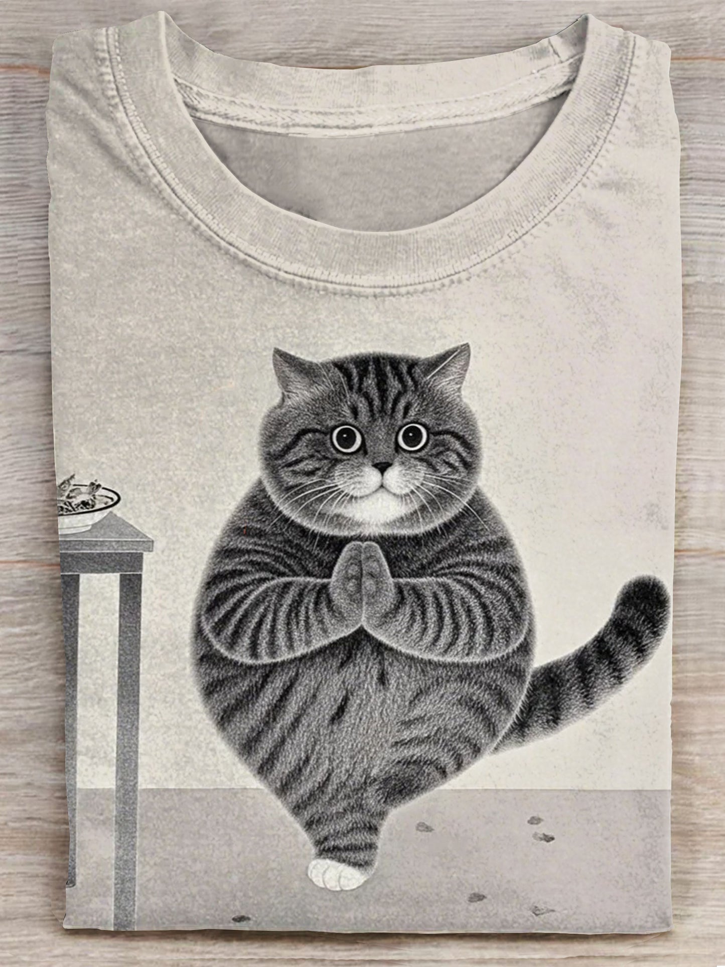 Cute Yoga Cat Art Print Casaul Short Sleeve T-shirt