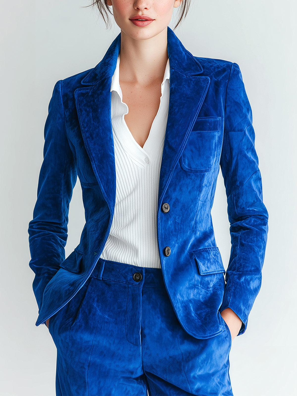 Taidalw Vintage Elegant Royal Blue Velvet Lapel Single-Breasted Sophisticated Blazer