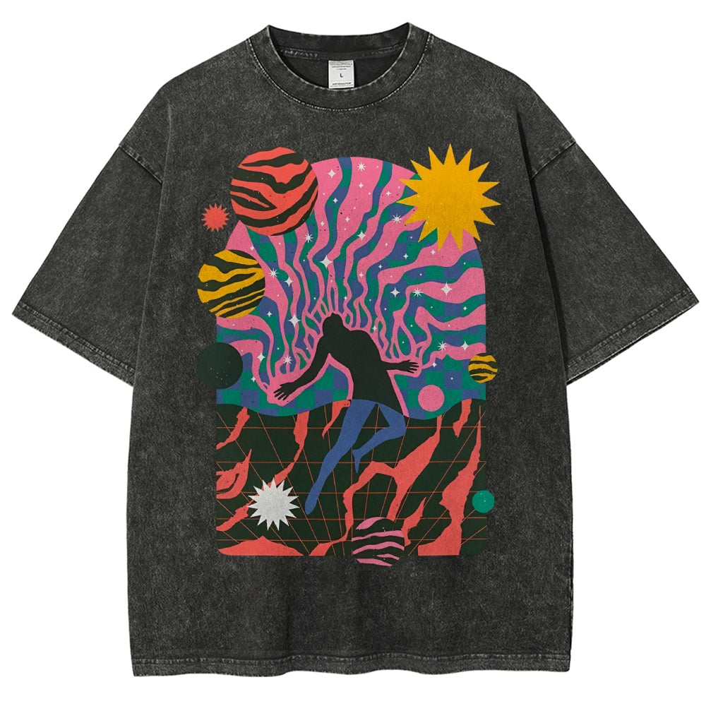 Unisex Art Design Dystopia Printed Washed Tee