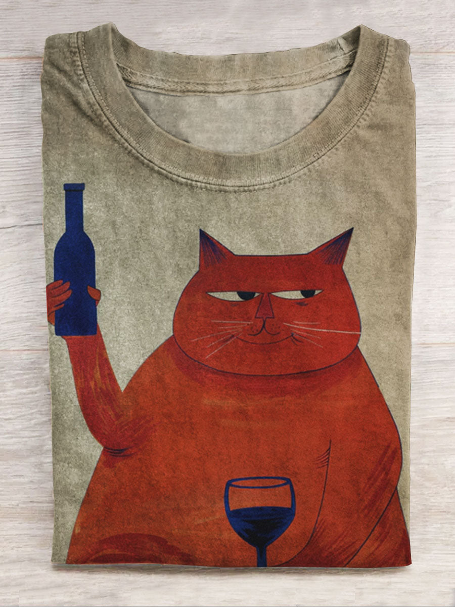 Funny Cat Print Casual Short Sleeve Top