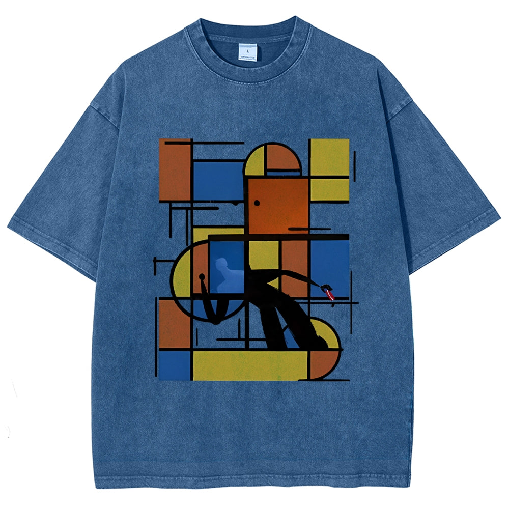 Unisex Geometry Printed Washed Tee