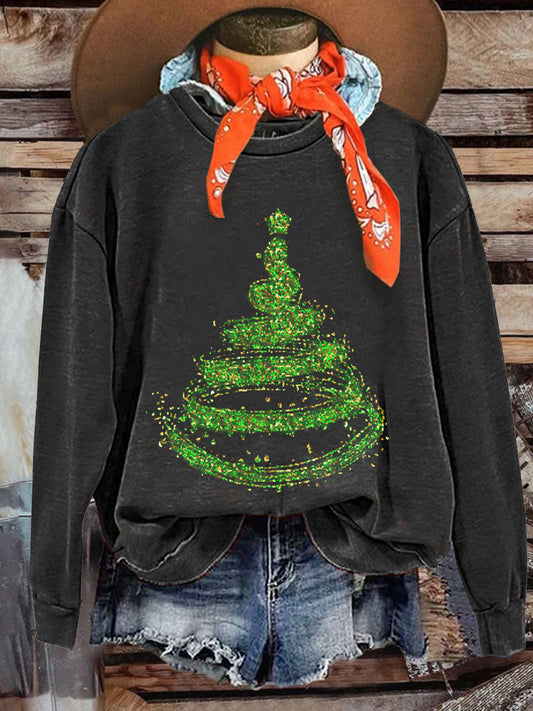 Glitter Christmas Tree Print Casual  Sweatshirt