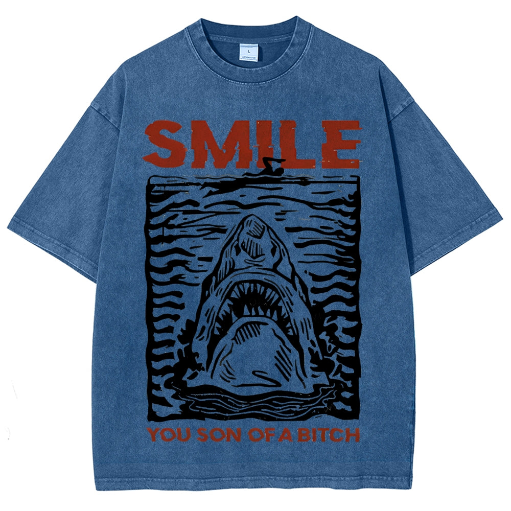 Unisex Smile Printed Washed Tee