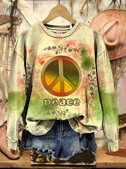 Peace Hippie Print Casual  Sweatshirt