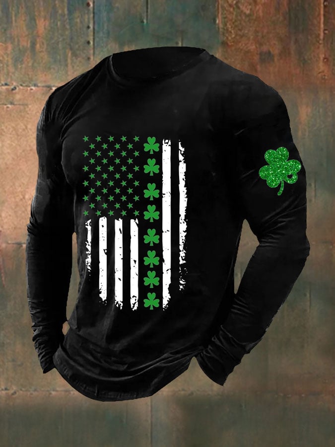 Men's St. Patrick's Day Irish Flag Shamrock Casual Long Sleeve T-Shirt