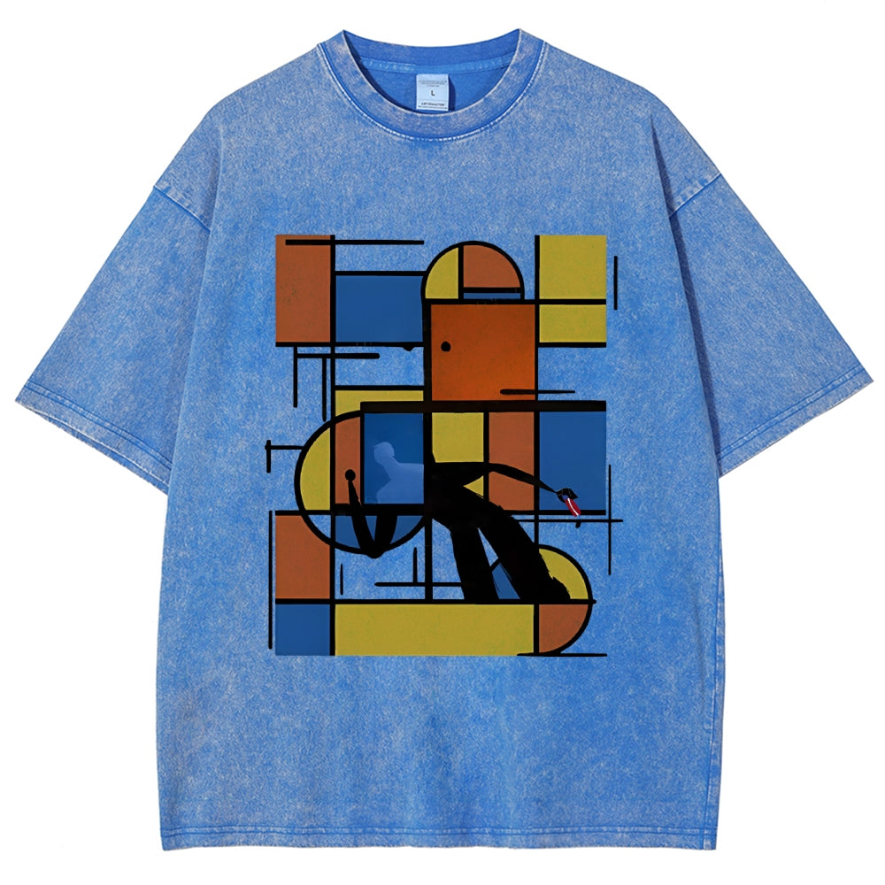Unisex Geometry Printed Washed Tee