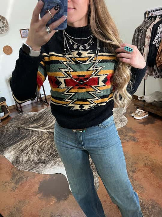 Aztec Mock Neck Sweater