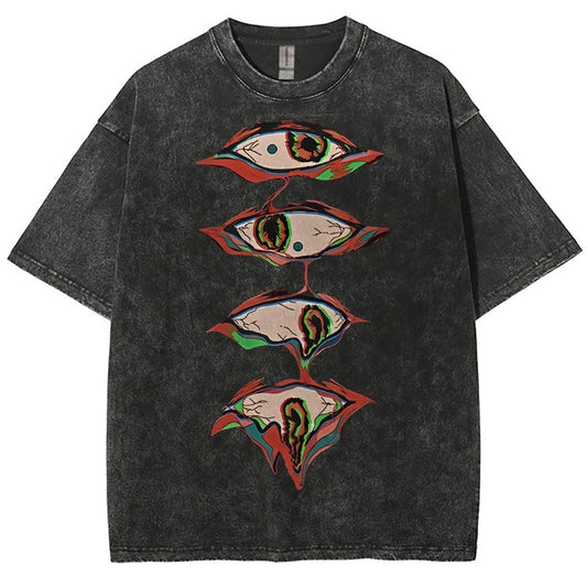 Unisex Abstract Art Eyes Printed Washed Tee