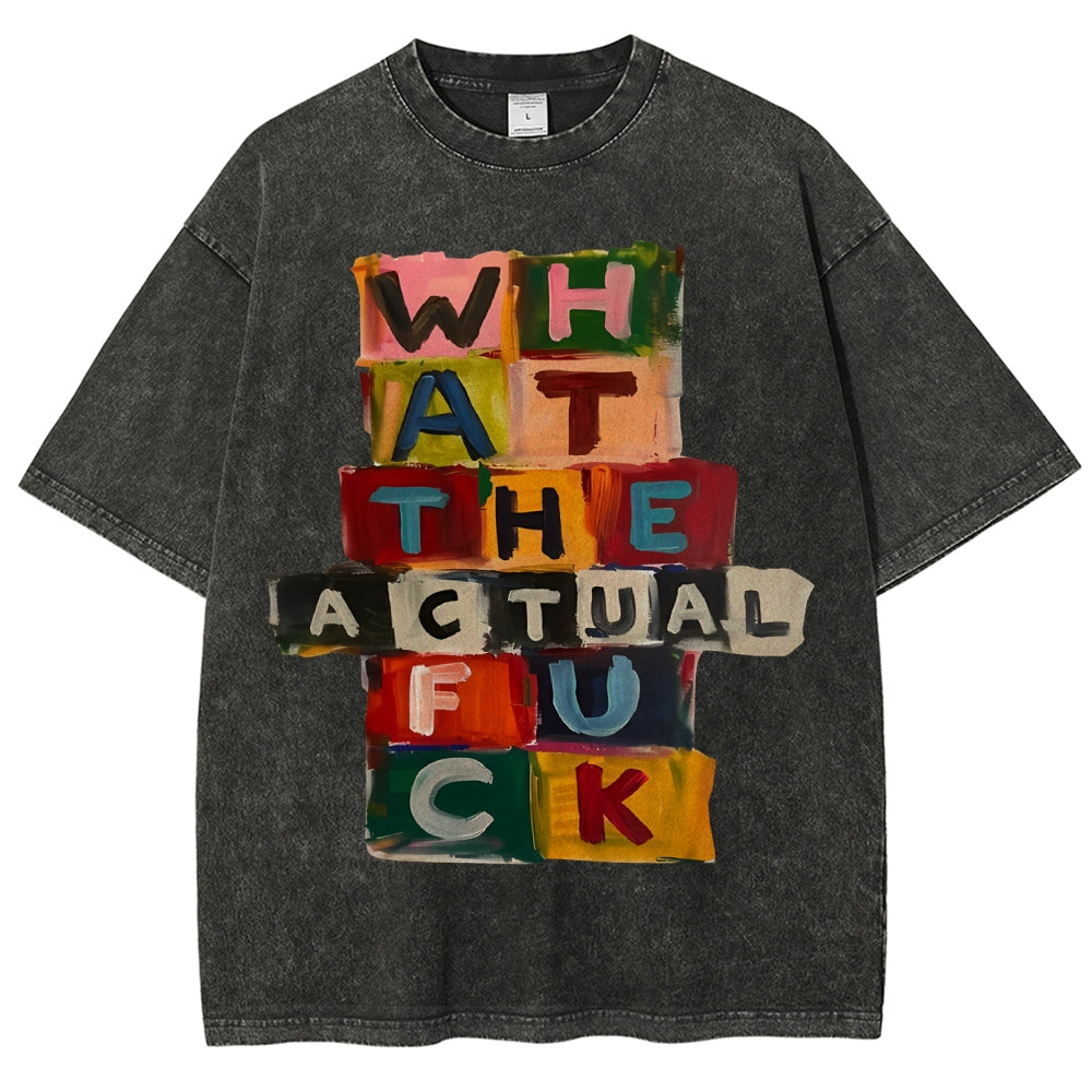 Unisex Colored Letters Printed Washed Tee